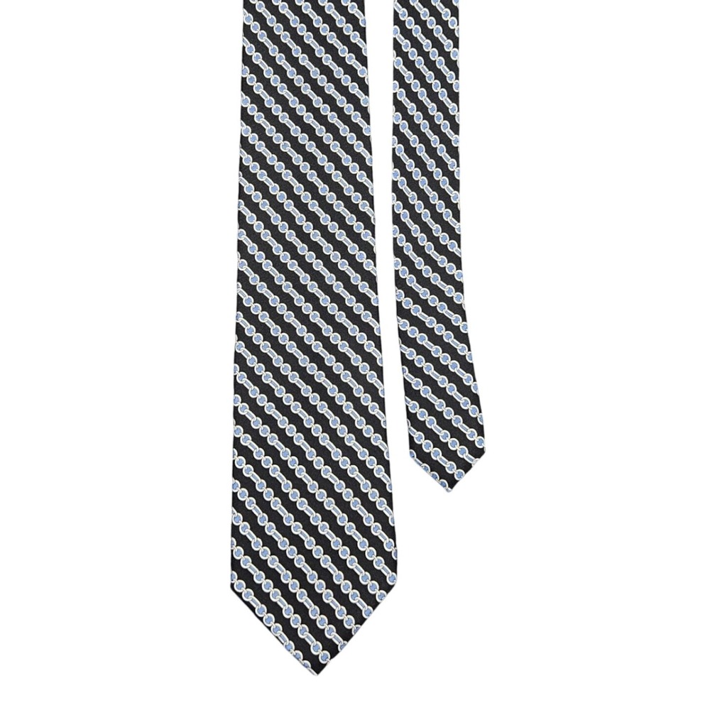 Burma Bibas Silk Tie Black Blue Chain‎ Link Pattern 100% Silk Classic Neckwear